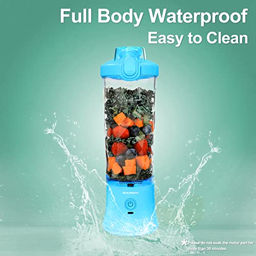 Portable Blender 20 Oz, Personal Size Blender for Shakes and Smoothies with 6 Blades, Mini Small Smoothie Blender Bottles for Kitchen, Home, Travel (Blue)