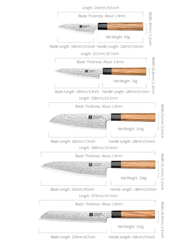 XINZUO 5 Pieces Kitchen Knife Set without Block, Hand Forged 67 Layers Damascus Steel Professional Chef Knife Set, Ultra Sharp,Olive Wood Octagonal Handle, Gift Box