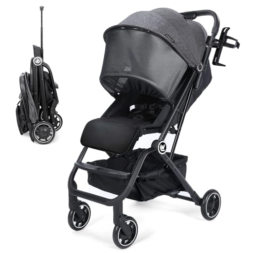 Lightweight Baby Stroller, Compact Travel Stroller with Cup Holder & Sleep Shade, Oversize Basket, One Hand Easy Foldable Stroller for Airplane Travel and More