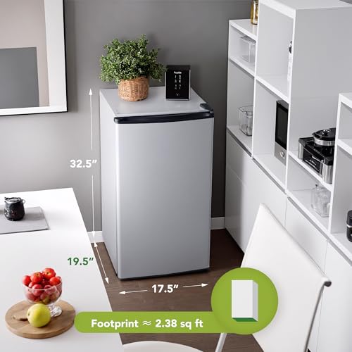3.2 Cu.Ft Mini Fridge for Bedroom Office Dorm, Small Refrigerator Freezer, Mini Compact Fridge with Adjustable Thermostat, Low Noise, Energy Saving, Sliver