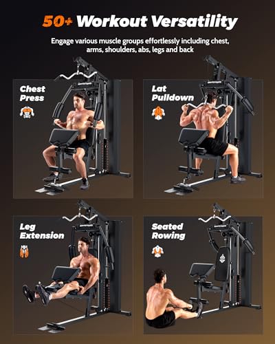 Sportsroyals Home Gym, Exercise Equipment with 154LBS Weight Stack, Multi Gym Equipment for Full Body Workout with Pulley System