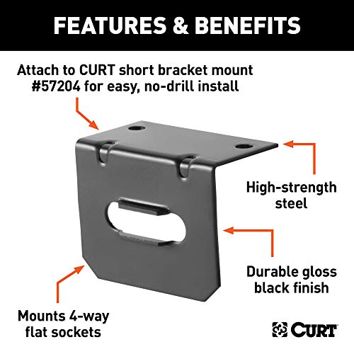 CURT 58300 Vehicle-Side Trailer Wiring Harness Mounting Bracket for 4-Way Flat, GLOSS BLACK POWDER COAT