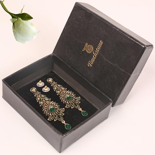 Touchstone "Hollywood Glamour Oscar Collection" Extra Long Chandelier Earrings Indian Paisley Motif Designer Bridal Jewelry In Antique Gold or White Tone for Women.