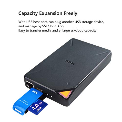SSK 1TB Personal Cloud External Wireless Hard Drive Portable NAS Storage with WiFi Hotspot for Travel, Support Auto-Backup Connect SD Card Reader Share Data for iPhone iPad Tablet Smart Phone Laptop