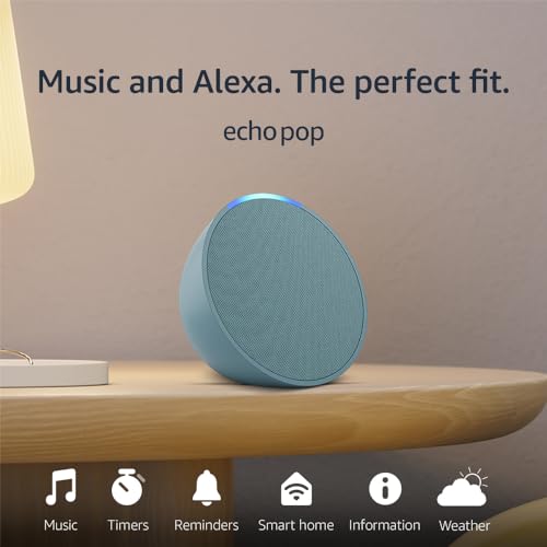 Amazon Echo Pop | Just ask Alexa for music, timers, and reminders | perfect for any room | Midnight Teal