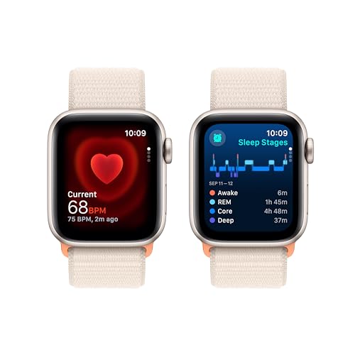Apple Watch SE (2nd Gen) [GPS 40mm] Smartwatch with Starlight Aluminum Case with Starlight Sport Loop. Fitness & Sleep Tracker, Crash Detection, Heart Rate Monitor, Carbon Neutral