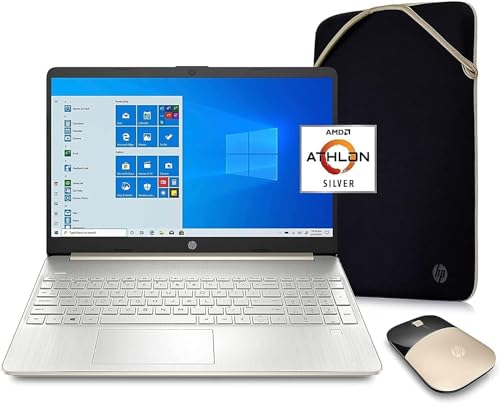 HP hp Newest 15.6'' HD Display Laptop, AMD Athlon Silver 3050U(up to 3.2GHz,Beat i3-8130U), 16GB RAM,256GB SSD, 1-Year Office365, WiFi, Bluetooth, HDMI, Webcam, Windows 11, Pale Gold