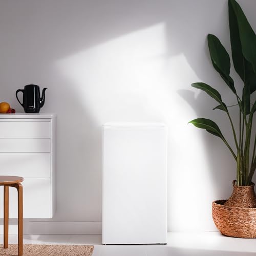 3.2 Cu.Ft Mini Fridge for Bedroom Office Dorm, Small Refrigerator with Freezer, Compact Fridge with Adjustable Thermostat, Low Noise, Energy Saving, White