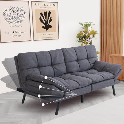 Futon Couch, Convertible Futon Sofa Bed, Memory Foam 70" Futon Sofa, Adjustable Sleeper Sofa, Modern Loveseat Sofa Bed for Compact Space,Living Room, Office, Apartment, Grey, Updated Quality