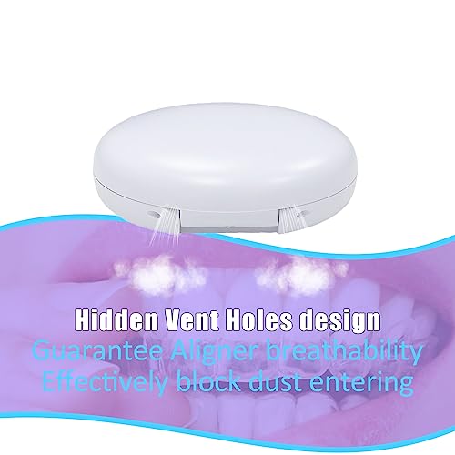 Retainer Case,Aligner Case with Mirror,Round Retainer Holder with Aligner Remover Tool, Chew & Brush,Rope Bag Sets (White Shell Purple Silicone)