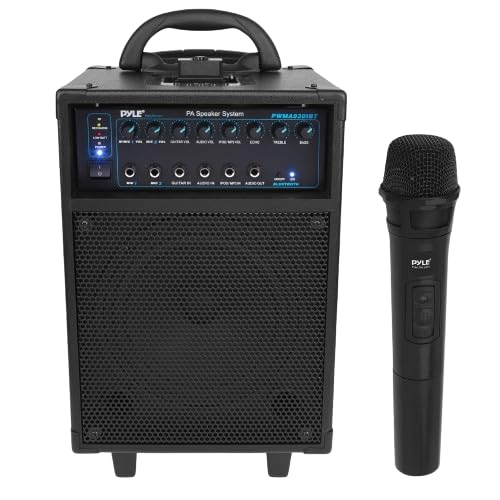 Pyle Wireless 600W Portable PA Speaker System - Bluetooth Compatible, Rechargeable Battery Powered Outdoor Stereo Speaker Microphone Set with 30-Pin iPod Dock, Wheels, and 1/4" to AUX RCA Cable
