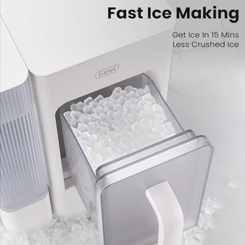 Gevi Adella Nugget Ice Maker Countertop, Chewable Pellet Ice Machine with Portable Ice Basket Large Side Tank Self-Cleaning for Home Kitchen Office Party Mother Gift, White (Adella)