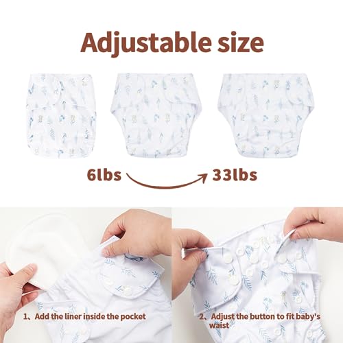 9 Sets Newborn Baby Cloth Pocket Diapers Adjustable Reusable for Baby Boys and Girls(6-33 pounds,0-3 Years),One Wet Bag+4Diapers and 4Inserts (AD07)
