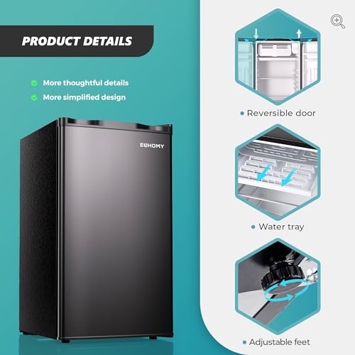 EUHOMY 3.2 Cu.Ft Mini Fridge with Freezer, Single Door Compact Refrigerator, Adjustable Thermostat, Mini Refrigerator Energy Saving, Mini fridge for Bedroom, Dorm, Office, Black.
