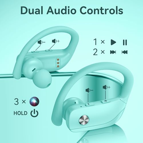 bmani Wireless Earbuds Bluetooth Headphones 48hrs Play Back Sport Earphones with LED Display Over-Ear Buds with Earhooks Built-in Mic Headset for Workout Mint Green