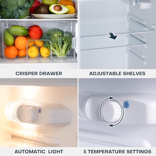 Upstreman 4.0 Cu.Ft. Mini Fridge with Freezer, Double Door, Mini Fridge for Office, Dorm, Bedroom, Adjustable Thermostat, Large Capacity, Stainless-SR401