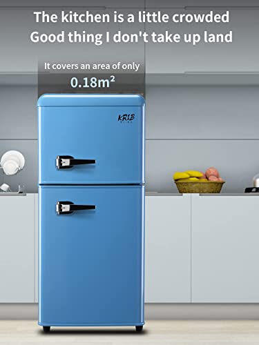 KRIB BLING Mini Fridge With Freezer,3.5 Cu. Ft Compact Refrigerator With 2 Doors,7- Level Adjustable Thermostat, Removable Glass Shelves For Bedroom, Office, Kitchen, Apartment, Dorm, Blue