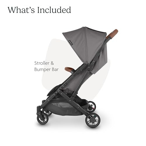 UPPAbaby Minu V2 Travel Stroller Lightweight, Portable Design One-Hand Fold Shoulder Strap and Leather Bumper Bar Included Greyson (Charcoal Mélange/Carbon Frame/Saddle Leather)