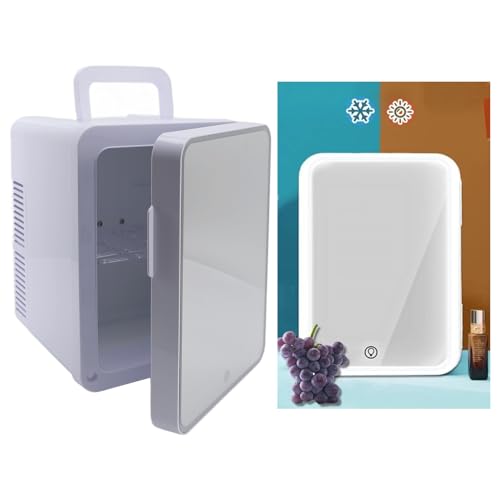 Personal Beauty Fridge, Mirrored Door with LED Light Cooling and Warming Function Refrigerator for All Cosmetics and Skincare Needs, Professional Efficient Low Power 10 Liter(U.S. regulations)