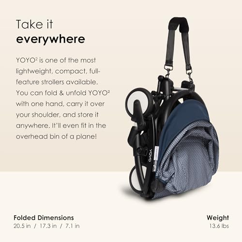 BABYZEN YOYO2 Stroller - Lightweight & Compact - Includes Black Frame, Air France Blue Seat Cushion + Matching Canopy - Suitable for Children Up to 48.5 Lbs