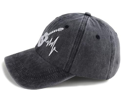 Guitar Heartbeat Hats for Guitarist Musician, Adjustable Embroidered Vintage Cotton Baseball Caps for Men Women
