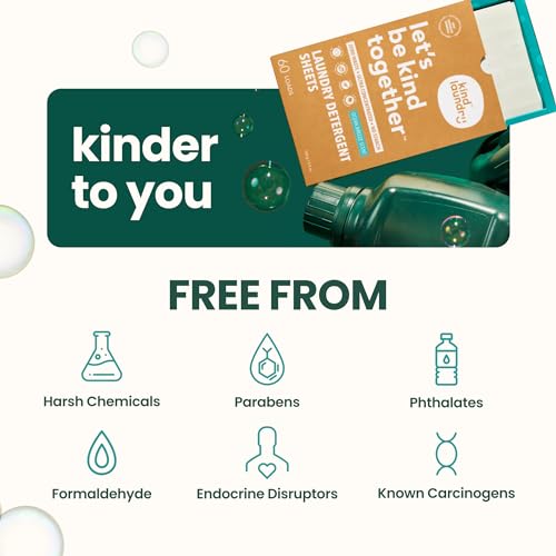 Kind Laundry Detergent Sheets with Powerful Stain-Fighting Enzymes - Biodegradable Plant Powered Eco-Friendly Laundry Soap Sheets - Home or Travel Laundry Detergent (Fragrance Free, 60 Loads)