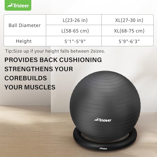 Trideer Ball Chair Yoga Ball Chair Exercise Ball Chair with Base & Bands for Home Gym Workout Ball for Abs, Stability Ball & Fitness Ball Seat to Relieve Back Pain