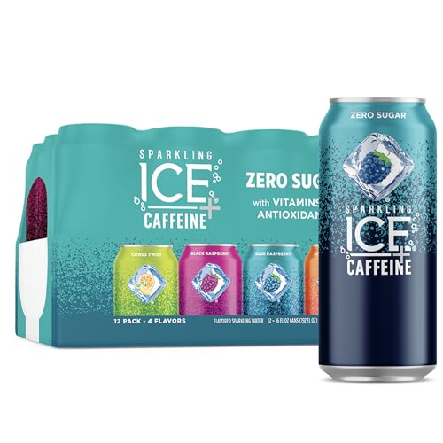 Sparkling Ice +Caffeine Variety Pack, Flavored Sparkling Water, Zero Sugar, with Vitamins and Antioxidants, 16 fl oz, 12 count (Citrus Twist, Black Raspberry, Blue Raspberry, Strawberry Citrus)