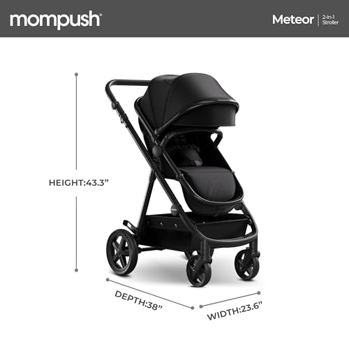 Mompush Meteor 2 Baby Stroller 2-in-1 with Bassinet Mode, Compatible with Infant Car Seat, Adapter Included - Stable Bassinet Stroller Combo, Full-Size Baby Strollers for Family Outings