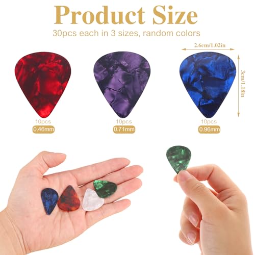 30 PCS Guitar Picks, 3 Different Thickness Abstract Art Colorful Celluloid Guitar Pick Plectrums For Bass, Electric, Acoustic Guitars Includes 0.46mm, 0.71mm, 0.96mm (Color Random)