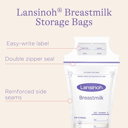 Lansinoh Breastmilk Storage Bags, 200 Count Value Pack, Easy to Use Breast Milk Storage Bags for Feeding, Baby Essentials, Presterilized, Hygienically Doubled-Sealed for Freezing & Refrigeration, 6 OZ