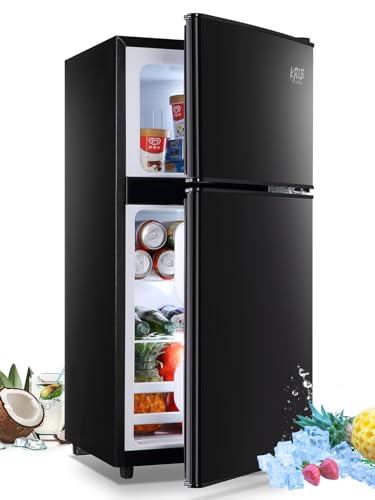 KRIB BLING Compact Refrigerators with Freezer, Mini Fridge with 7- Level Adjustable Thermostat, Small Refrigerator with Dual Door for Apartment, Office, Dorm, Black