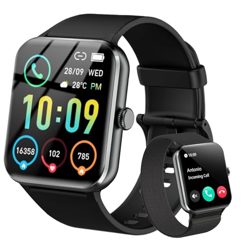 IOWODO Smart Watch(Answer/Make Call), 1.85" Smartwatch for Men Women, 100+ Sport Modes, Pedometer, IP68 Waterproof Fitness Tracker, Heart Rate/Sleep Monitor, Smart Watches for Android & iOS (2 Straps)
