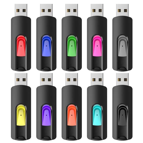 RAOYI 10 Pack 32GB USB Flash Drives Slide Retractable Memory Stick Bulk USB 2.0 Thumb Drive Jump Drive Zip Drive USB Sticks Data Storage Backup for PC Mac (32G, 10 Mixed Color)