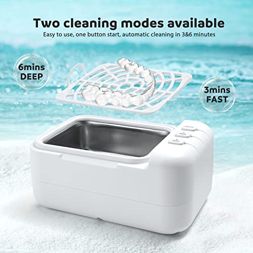 Professional Ultrasonic Cleaner Machine for Dentures, Retainer, Mouth Guard, Aligner, Whitening Trays, All Dental and Sleep Apnea Appliances (46kHz, 6.67oz, 24W)-White