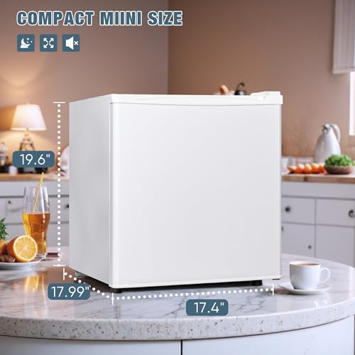1.7 Cu.Ft Mini Fridge with Freezer, Low Noise Compact Refrigerator, Adjustable Thermostat, Energy Saving, Stylish Small Fridge for Bedroom, Office, Dorm, Hotel. (Stylish White)