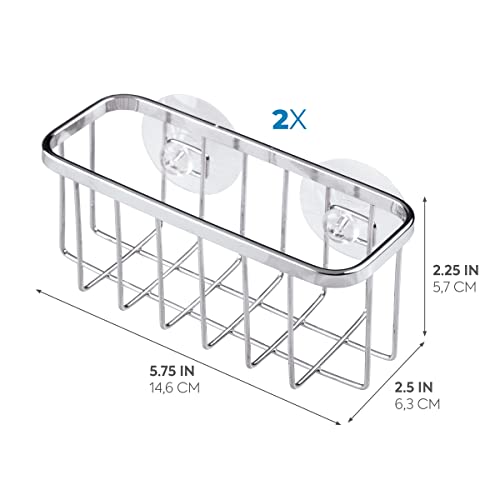 iDesign Gia Stainless Steel Dish Sponge Holder Basket with Suction Cups, Ideal for Kitchen Sinks and Bathroom Organization, 2.25"D x 2.5"W x 5.75"H, Set of 1, Polished