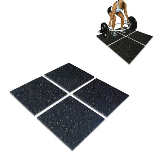 Nisorpa Rubber Exercise Equipment Mats, 4 Pcs Heavy Duty Shock Absorbent Rubber Gym Floor Tiles, 20" x 20'' Anti-Slip Rubber Mats for Home Gym Floor