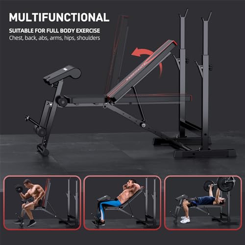 Adjustable Weight Bench, Olympic Workout Bench, Bench Press Set with Squat Rack and Bench, Leg Exercises Preacher Curl Rack, Home Exercise Equipment