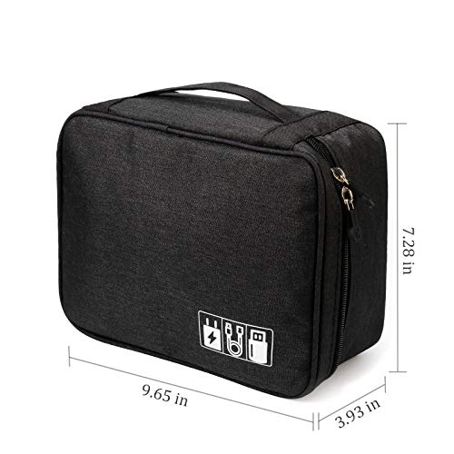 Electronic Organizer Travel Universal Cable Organizer Electronics Accessories Storage Bag Gadget Gear Cases for iPad Mini, Kindle, Smartphone, Cable, Charger, Power Bank, USB, SD Card (Black)