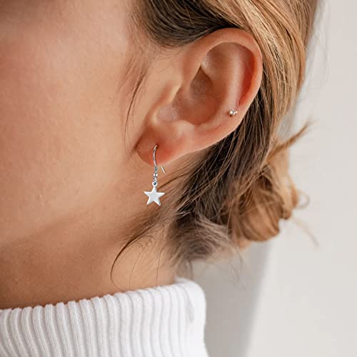 3 Pairs 925 Sterling Silver Star Stud Earrings for Women,Tiny Simple Geometric Stud Earrings Set Small Hypoallergenic Cartilage Tragus Ear Jewellery for Men Girls (3/4/5mm)