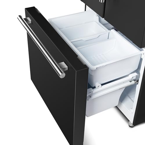 Forno 36'' Espresso Gallipoli French Door Stainless Steel Refrigerator - 17.5 Cu.ft Kitchen Fridge with LED Display and Ice Maker - Frost-free Swing Double Door Fridge with Inverter Compressor, Black