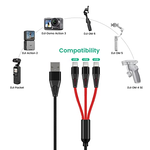 USB C Charger for DJI Osmo Mobile 6 OM 6 5 4 SE/RS 2 3 Mini Stabilizers and Pocket 2 Action Cameras, 3-in-1 Type-C Charging Cable with 18W Fast-Charge Adapter Accessories, 4ft
