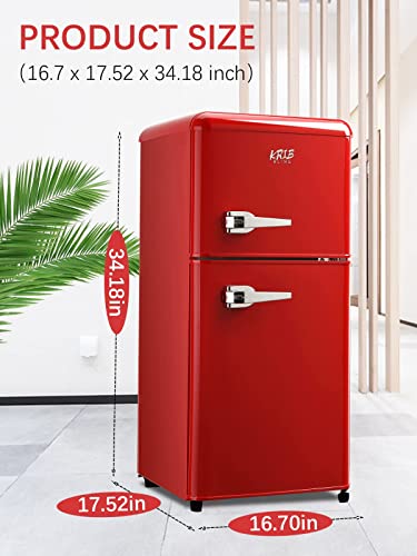 KRIB BLING 3.5Cu.Ft Compact Refrigerator with 7 Level Thermostat, Mini Fridge with Freezer, 2 Door Portable Fridge with Removable Glass Shelves, Suitable for Kitchen, Apartment, Dorm, Bar Red