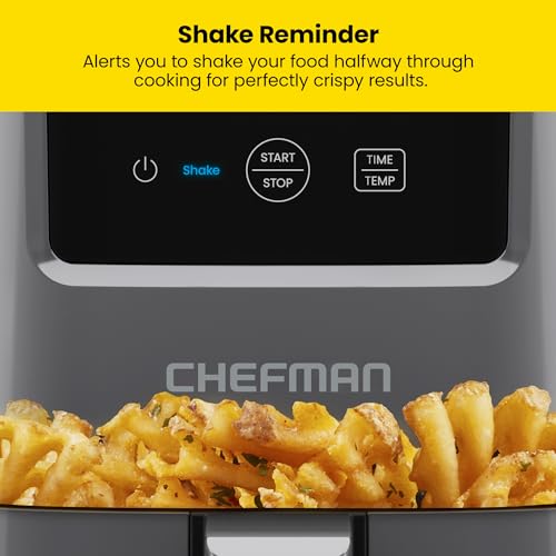 CHEFMAN 2 Qt Mini Air Fryer – Digital Space-Saving Compact Air Fryer with Nonstick and Dishwasher Safe Basket, Quick & Easy Meals in Minutes, Features Digital Timer and Shake Reminder – Grey