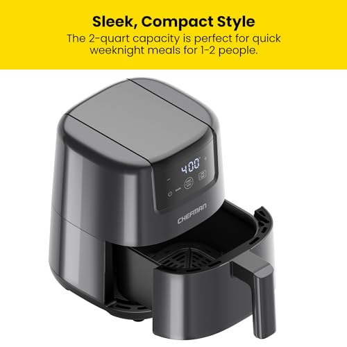 CHEFMAN 2 Qt Mini Air Fryer – Digital Space-Saving Compact Air Fryer with Nonstick and Dishwasher Safe Basket, Quick & Easy Meals in Minutes, Features Digital Timer and Shake Reminder – Grey
