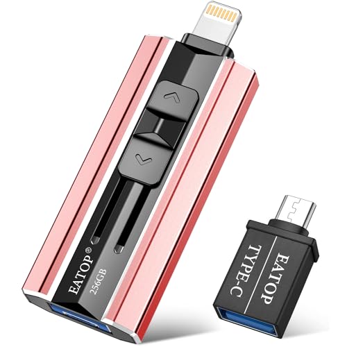 USB3.0 Flash Drive 256GB Phone Memory Stick Storage for Photos and Videos, External Memory Storage Flash Drive Compatible with iPhone iPad Android and Computers (Pink)