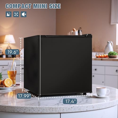 1.7 Cu.Ft Mini Fridge with Freezer, Low Noise Compact Refrigerator, Adjustable Thermostat, Energy Saving, Stylish Small Fridge for Bedroom, Office, Dorm, Hotel. (Stylish Black)