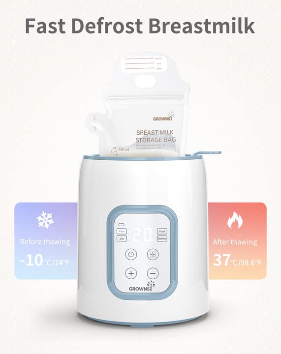 GROWNSY Bottle Warmer, 8-in-1 Fast Baby Milk Warmer with Timer for Breastmilk or Formula, Accurate Temperature Control, Multifunctional Baby Bottle Warmers for All Bottles- Blue