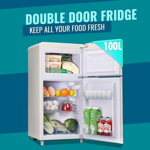 WANAI Small Refrigerator with Freezer 3.5 Cu.Ft Mini Fridge for Bedroom Dual Door Adjustable Shelves Dorm Refrigerator Suitable for Home Garage Office College Cream White